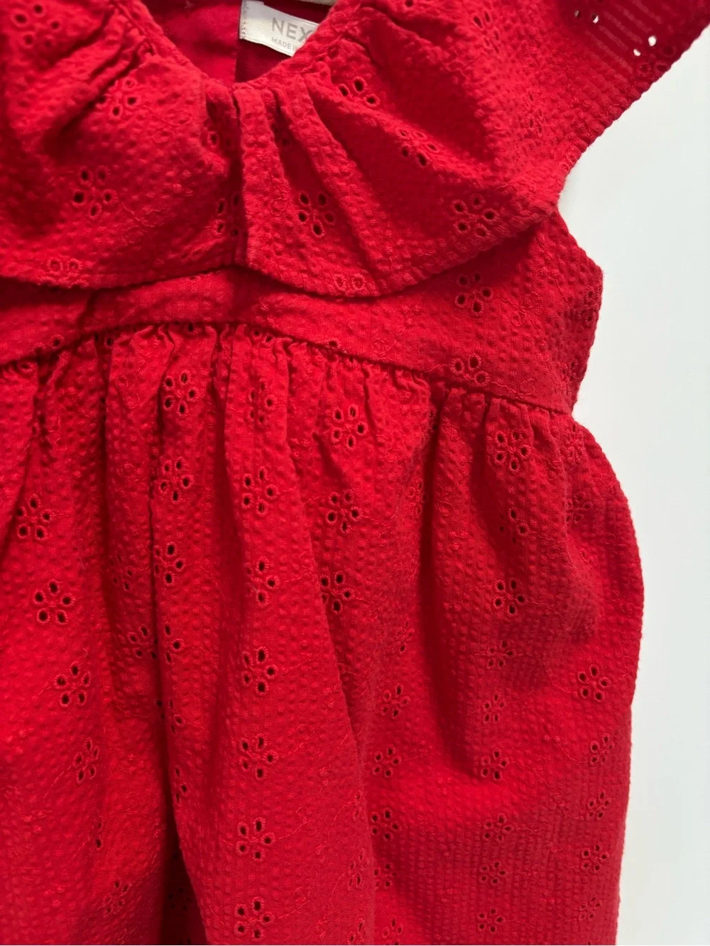 NEXT Red Eyelet Ruffle-Trim Dress 2-3 yrs
